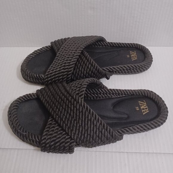 ZARA ROPE SLIDE SANDALS BLACK SIZE 39 - Picture 10 of 12